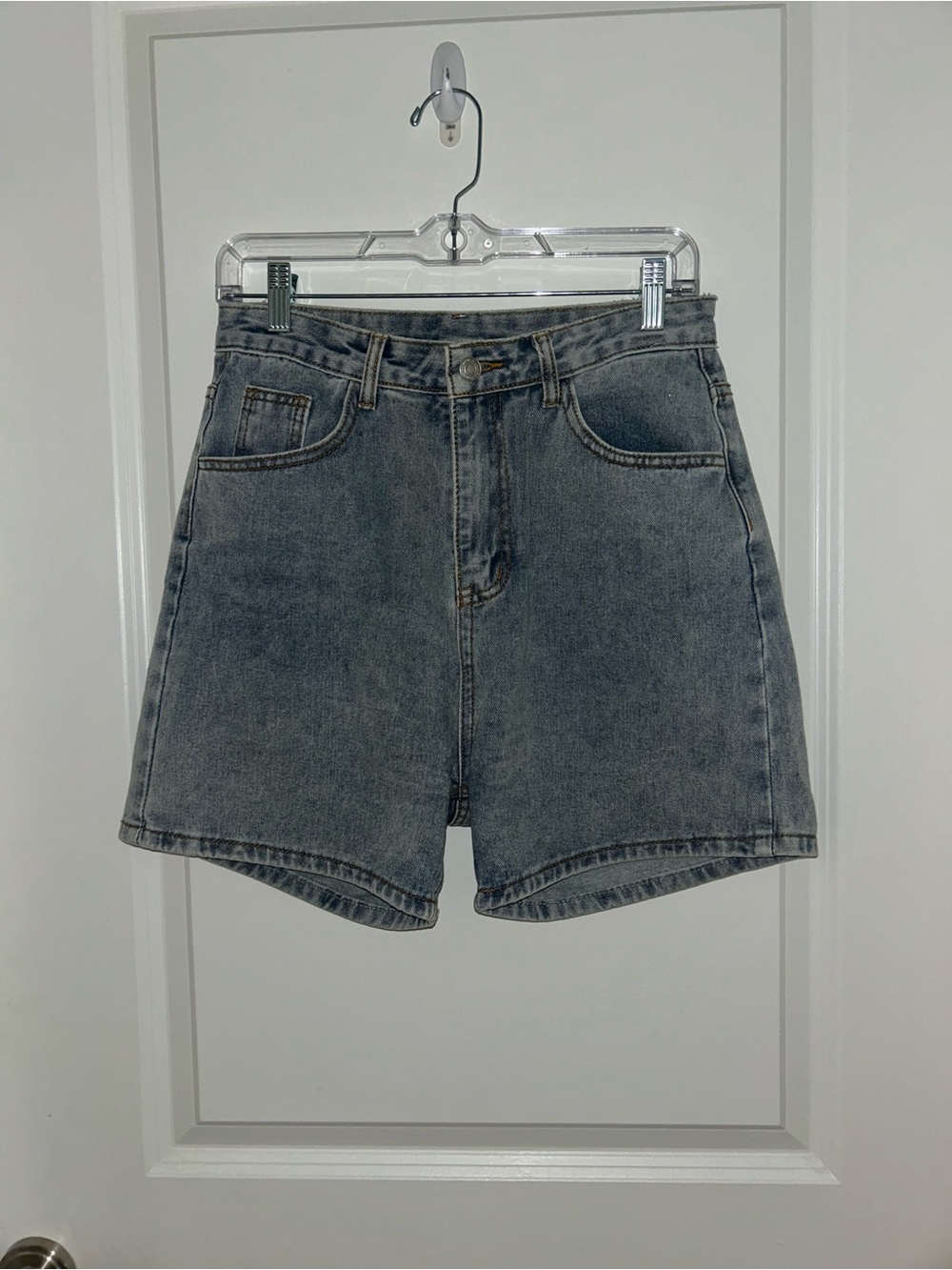 High-Rise Washed Gray Denim Shorts